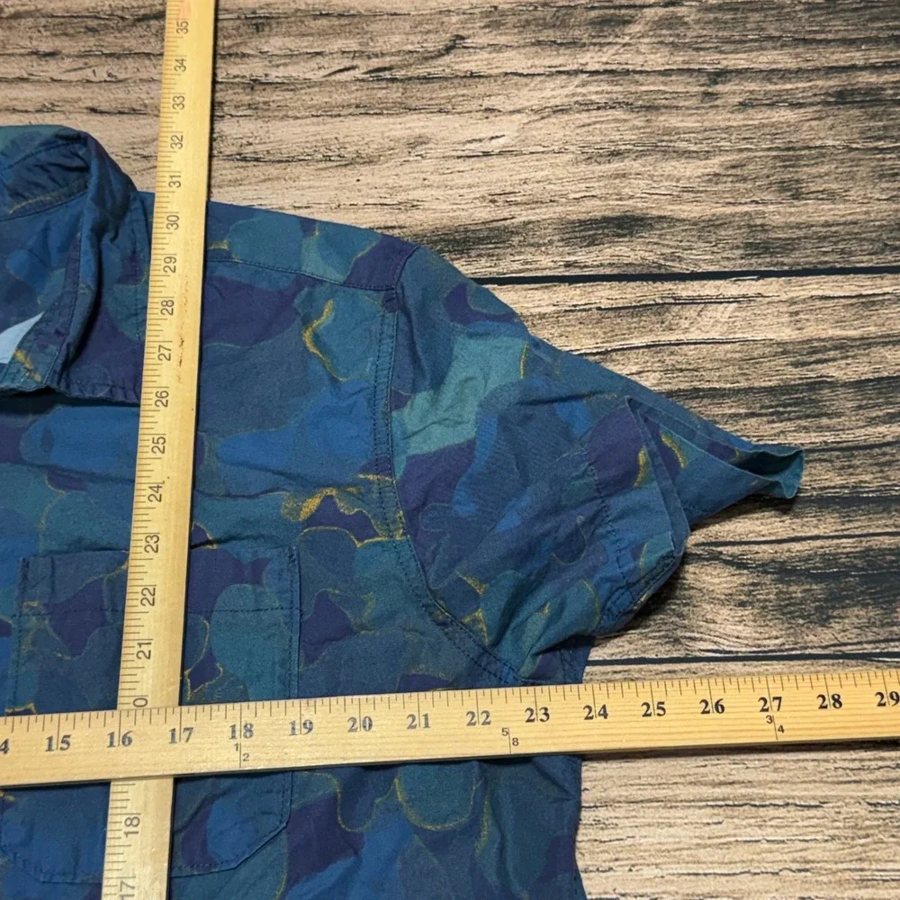The North Face Button Down Shirt Mens XL Blue Camo Short Sleeve Cotton Outdoor